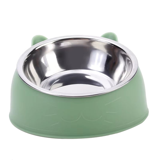 1Pc Cat Bowl Lovely Creative Inclined Kitten Puppy Food Feeding Bowls Stainless Steel Cats Drinking Feeder Pet Dogs Cats Feeders